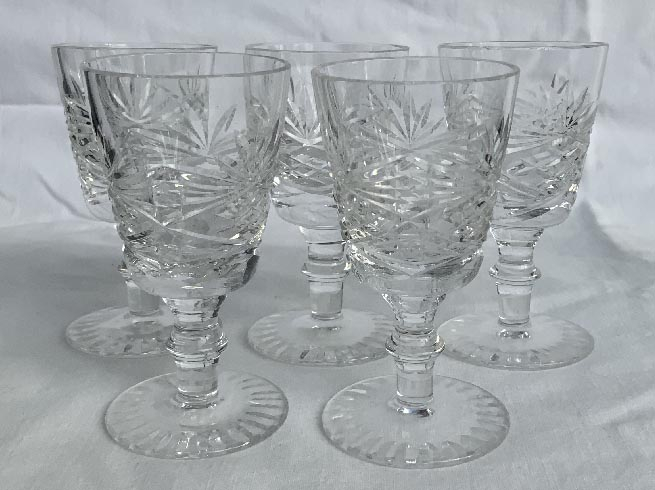 group of 5 vintage crystal stemmed glasses